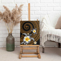 Hawaiian Plumeria Turtle Tribal Spiral Polynesian Tattoo Canvas Wall Art Gold Color