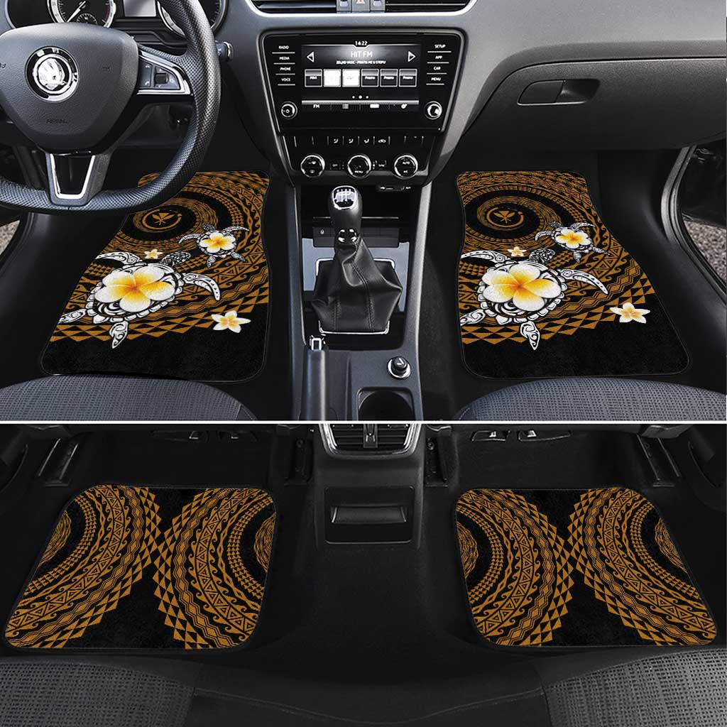 Hawaiian Plumeria Turtle Tribal Spiral Polynesian Tattoo Car Mats Gold Color