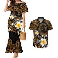 Hawaiian Plumeria Turtle Tribal Spiral Polynesian Tattoo Couples Matching Mermaid Dress and Hawaiian Shirt Gold Color LT03 Gold - Polynesian Pride