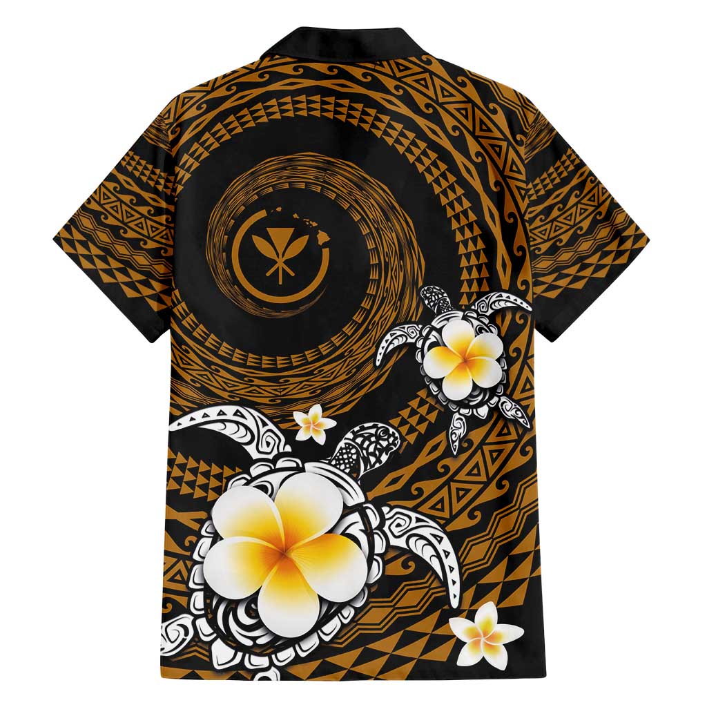 Hawaiian Plumeria Turtle Tribal Spiral Polynesian Tattoo Family Matching Off Shoulder Maxi Dress and Hawaiian Shirt Gold Color