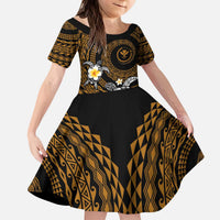 Hawaiian Plumeria Turtle Tribal Spiral Polynesian Tattoo Family Matching Puletasi and Hawaiian Shirt Gold Color LT03 Daughter's Dress Gold - Polynesian Pride
