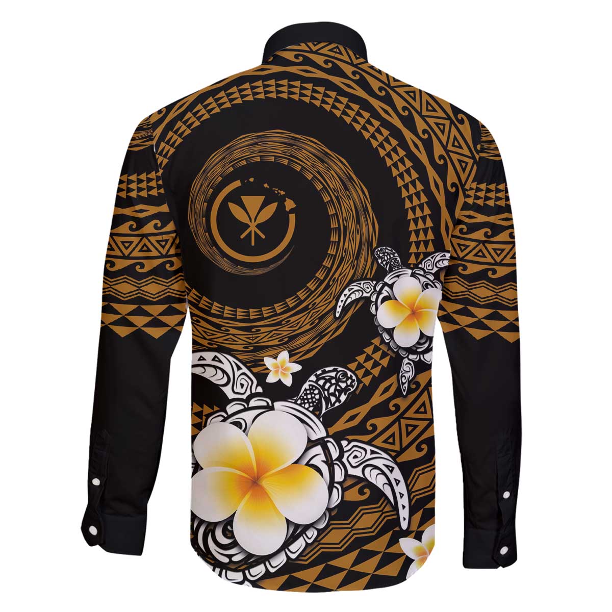 Hawaiian Plumeria Turtle Tribal Spiral Polynesian Tattoo Family Matching Puletasi and Hawaiian Shirt Gold Color LT03 - Polynesian Pride