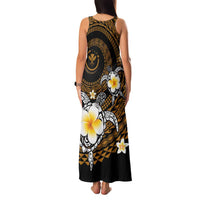 Hawaiian Plumeria Turtle Tribal Spiral Polynesian Tattoo Family Matching Tank Maxi Dress and Hawaiian Shirt Gold Color