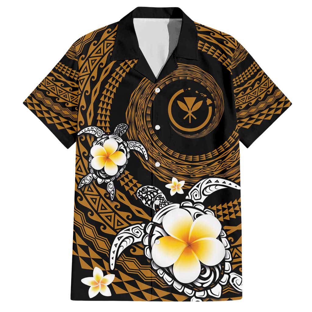 Hawaiian Plumeria Turtle Tribal Spiral Polynesian Tattoo Hawaiian Shirt Gold Color