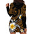 Hawaiian Plumeria Turtle Tribal Spiral Polynesian Tattoo Hoodie Dress Gold Color