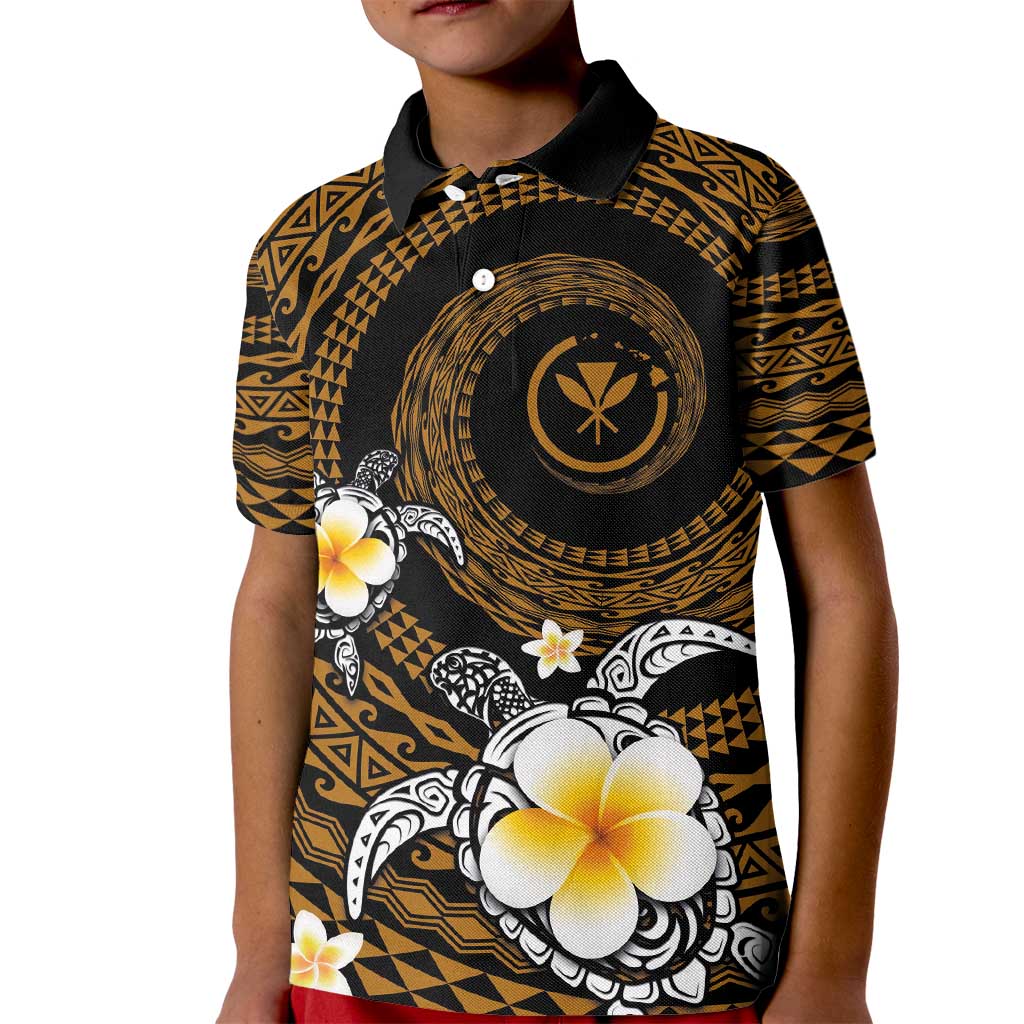 Hawaiian Plumeria Turtle Tribal Spiral Polynesian Tattoo Kid Polo Shirt Gold Color