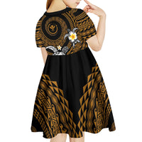 Hawaiian Plumeria Turtle Tribal Spiral Polynesian Tattoo Kid Short Sleeve Dress Gold Color