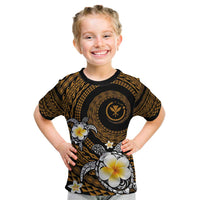 Hawaiian Plumeria Turtle Tribal Spiral Polynesian Tattoo Kid T Shirt Gold Color