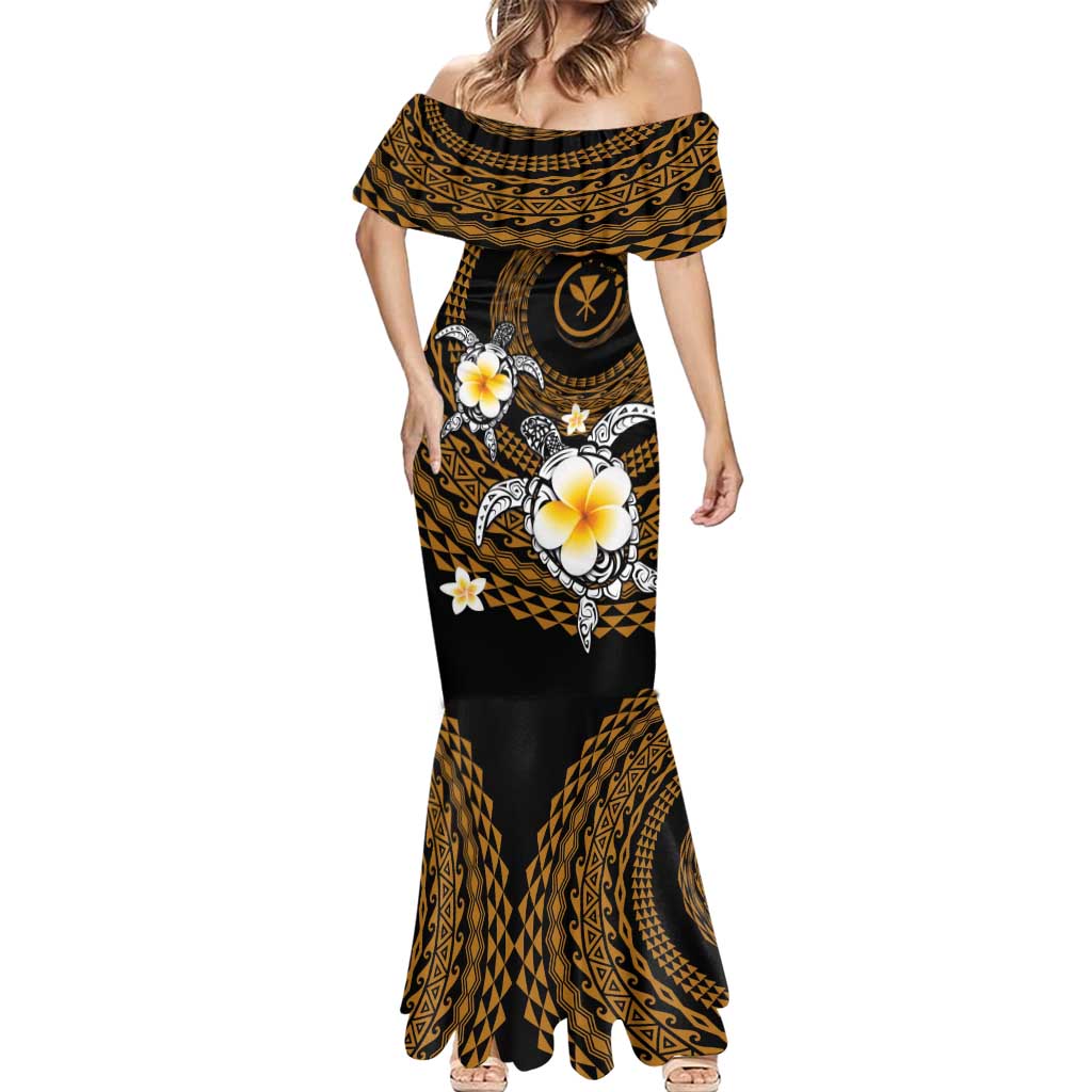 Hawaiian Plumeria Turtle Tribal Spiral Polynesian Tattoo Mermaid Dress Gold Color LT03 - Polynesian Pride