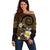 Hawaiian Plumeria Turtle Tribal Spiral Polynesian Tattoo Off Shoulder Sweater Gold Color