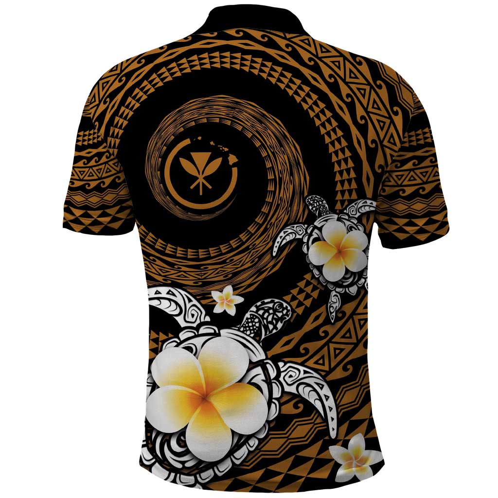 Hawaiian Plumeria Turtle Tribal Spiral Polynesian Tattoo Polo Shirt Gold Color