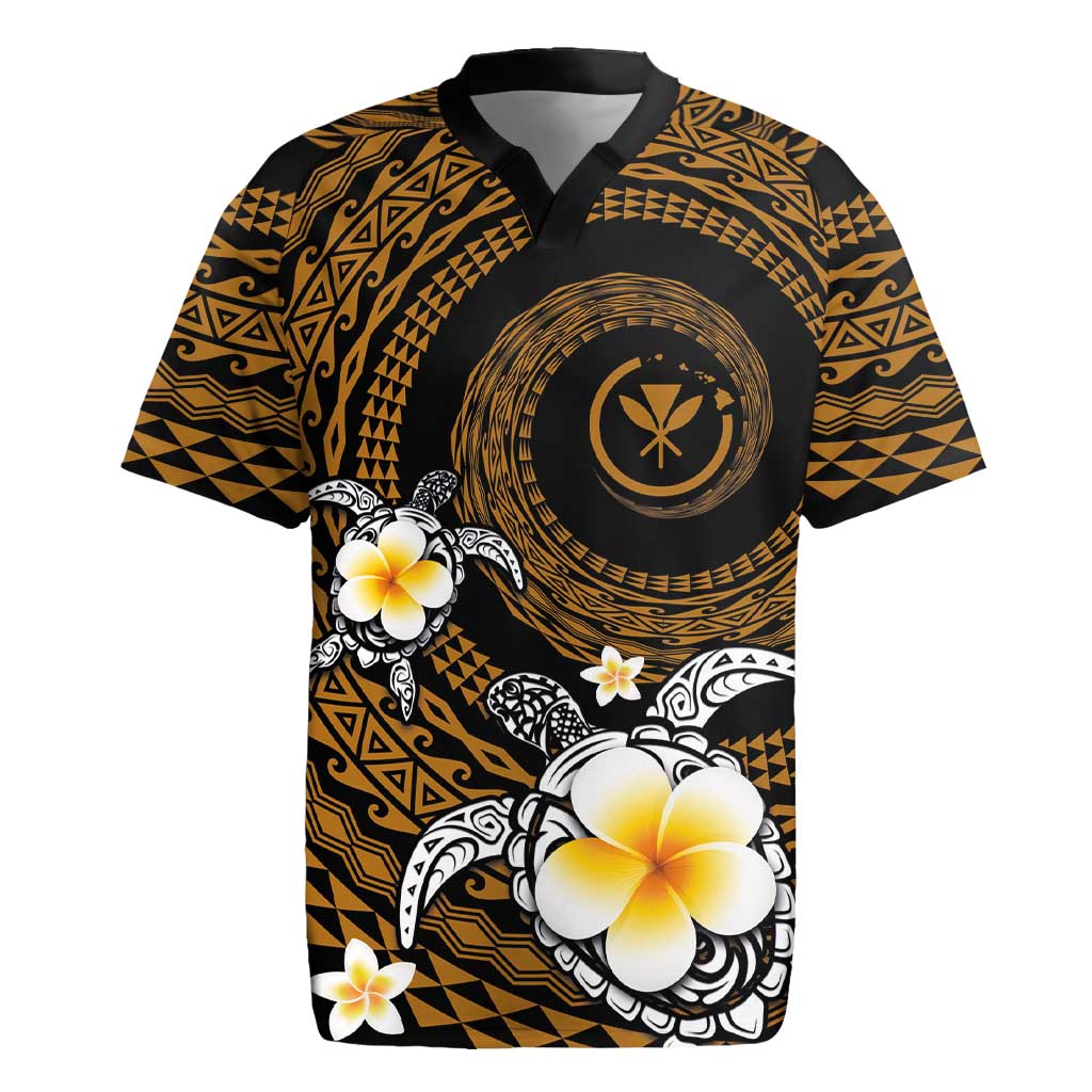 Hawaiian Plumeria Turtle Tribal Spiral Polynesian Tattoo Rugby Jersey Gold Color