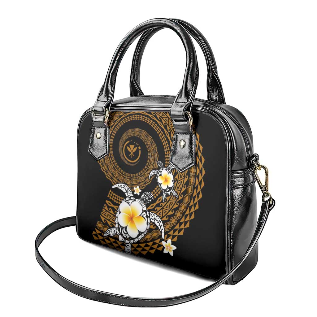 Hawaiian Plumeria Turtle Tribal Spiral Polynesian Tattoo Shoulder Handbag Gold Color