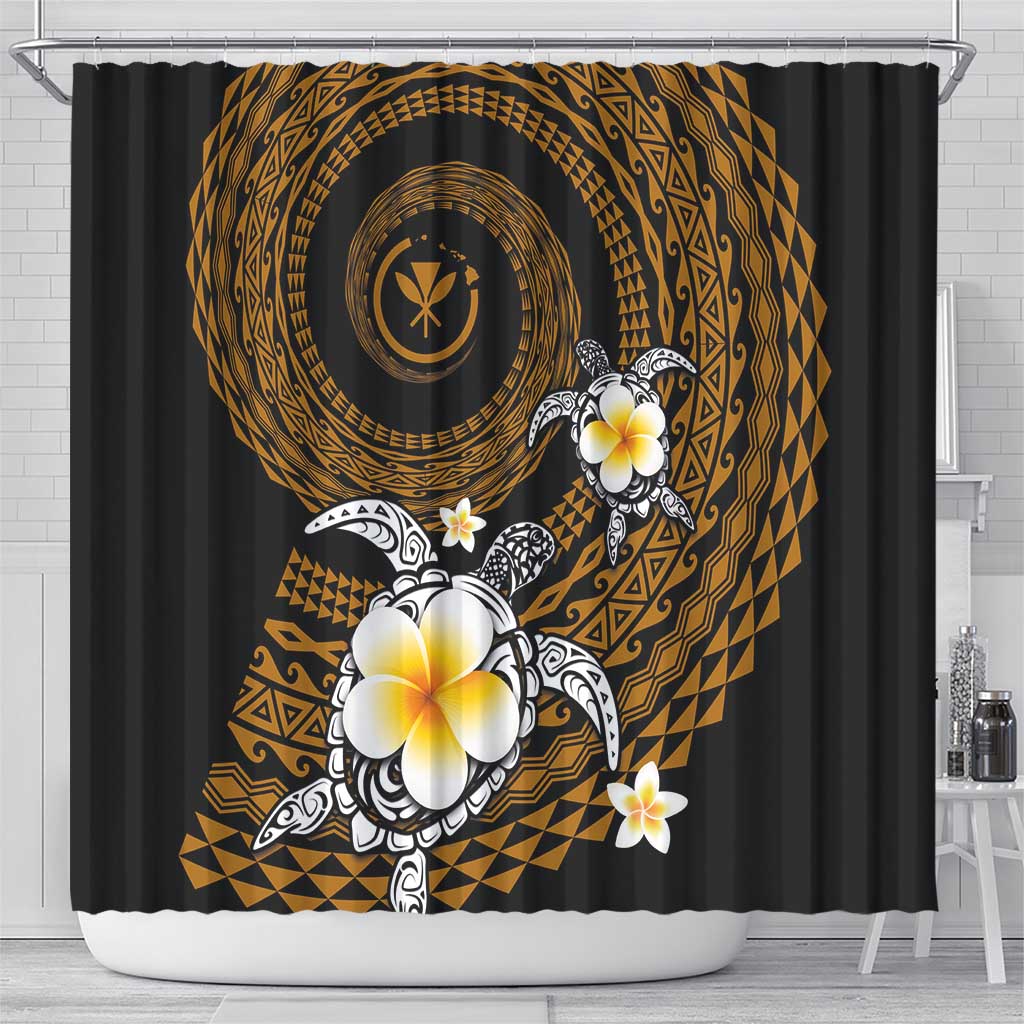 Hawaiian Plumeria Turtle Tribal Spiral Polynesian Tattoo Shower Curtain Gold Color