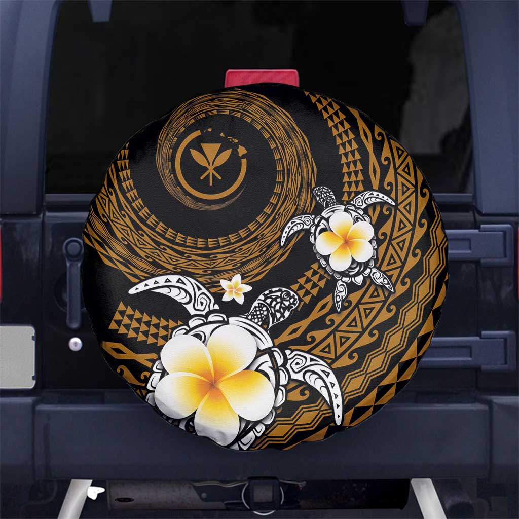 Hawaiian Plumeria Turtle Tribal Spiral Polynesian Tattoo Spare Tire Cover Gold Color