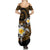 Hawaiian Plumeria Turtle Tribal Spiral Polynesian Tattoo Summer Maxi Dress Gold Color