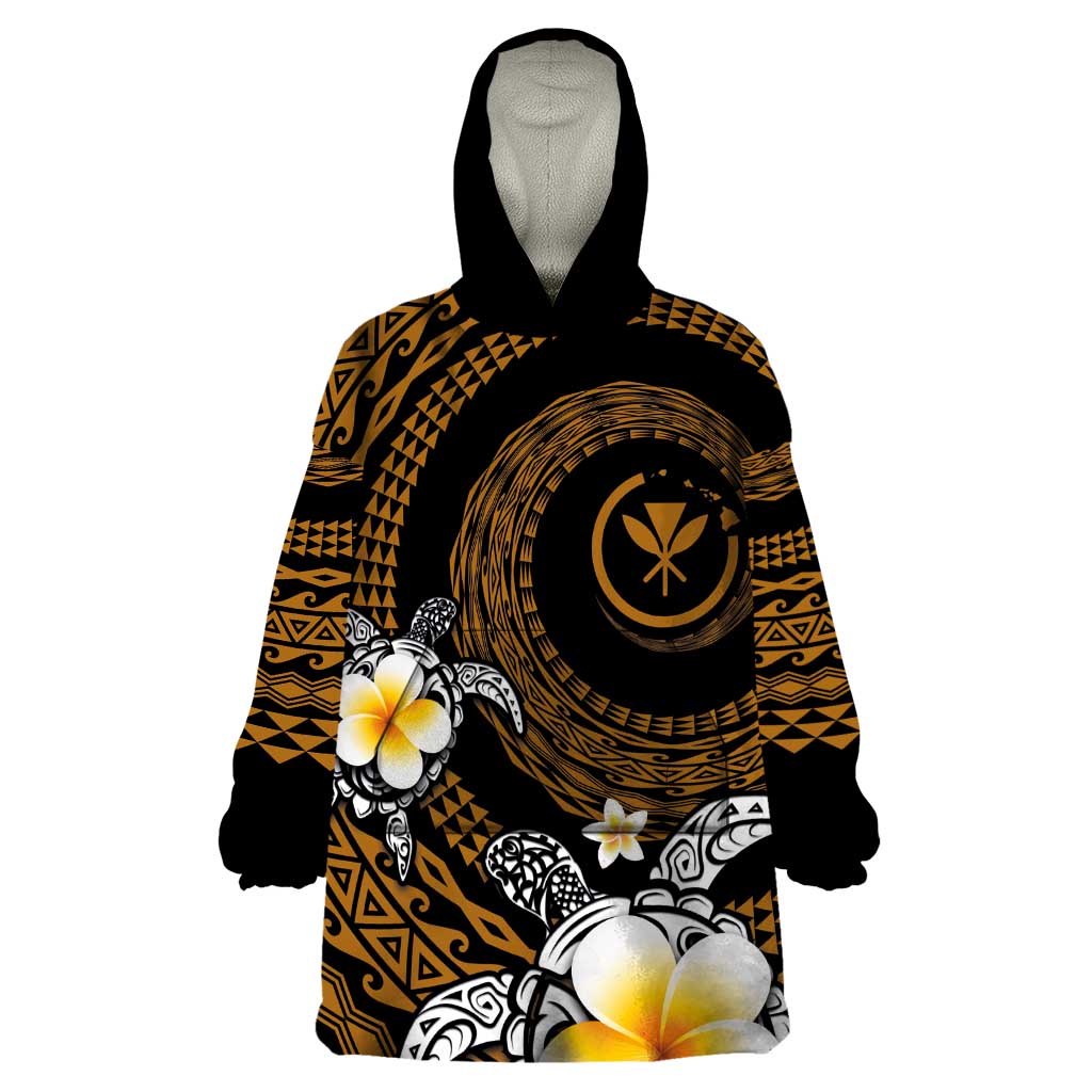 Hawaiian Plumeria Turtle Tribal Spiral Polynesian Tattoo Wearable Blanket Hoodie Gold Color