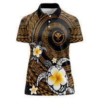 Hawaiian Plumeria Turtle Tribal Spiral Polynesian Tattoo Women Polo Shirt Gold Color LT03 Female Gold - Polynesian Pride