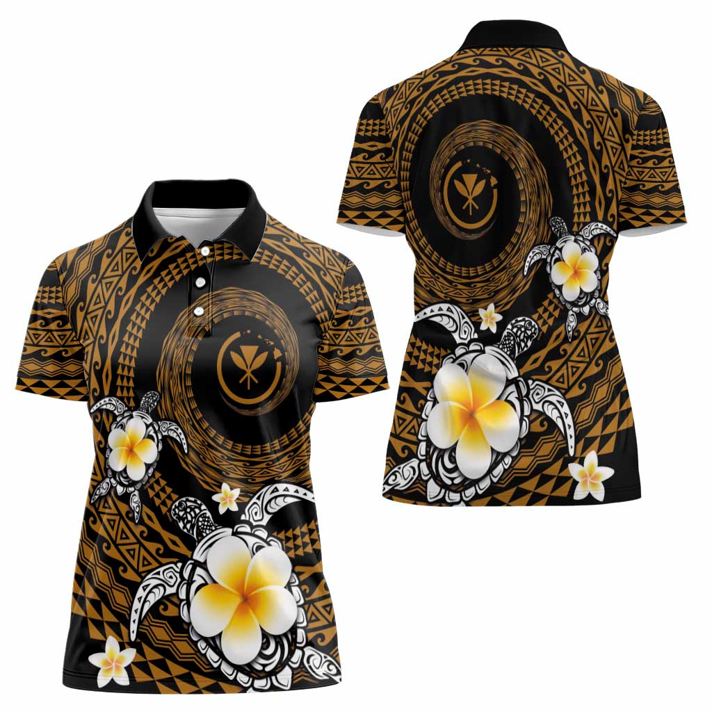 Hawaiian Plumeria Turtle Tribal Spiral Polynesian Tattoo Women Polo Shirt Gold Color LT03 - Polynesian Pride