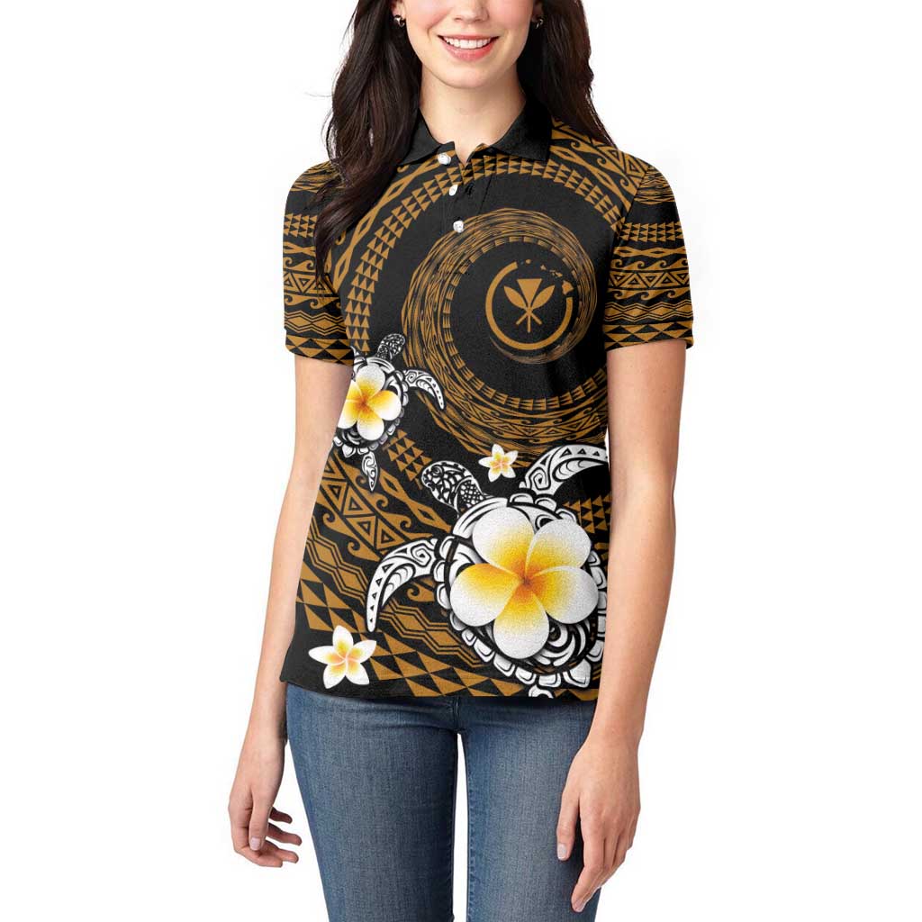 Hawaiian Plumeria Turtle Tribal Spiral Polynesian Tattoo Women Polo Shirt Gold Color LT03 - Polynesian Pride