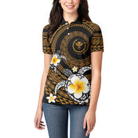 Hawaiian Plumeria Turtle Tribal Spiral Polynesian Tattoo Women Polo Shirt Gold Color LT03 - Polynesian Pride