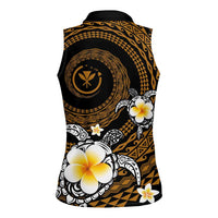 Hawaiian Plumeria Turtle Tribal Spiral Polynesian Tattoo Women Sleeveless Polo Shirt Gold Color LT03 - Polynesian Pride