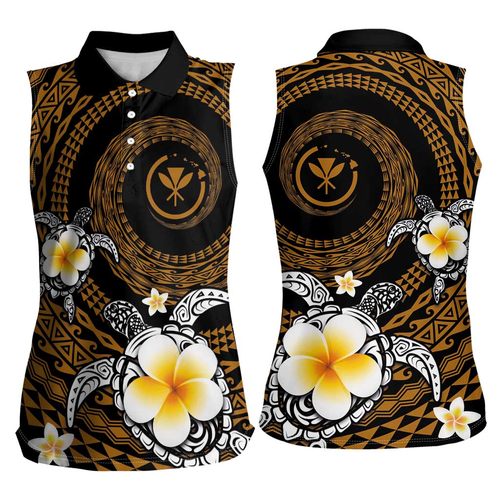 Hawaiian Plumeria Turtle Tribal Spiral Polynesian Tattoo Women Sleeveless Polo Shirt Gold Color LT03 - Polynesian Pride