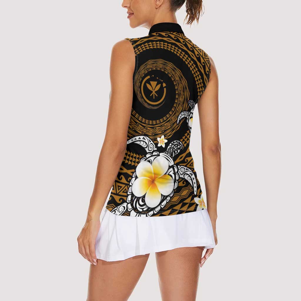 Hawaiian Plumeria Turtle Tribal Spiral Polynesian Tattoo Women Sleeveless Polo Shirt Gold Color LT03 - Polynesian Pride
