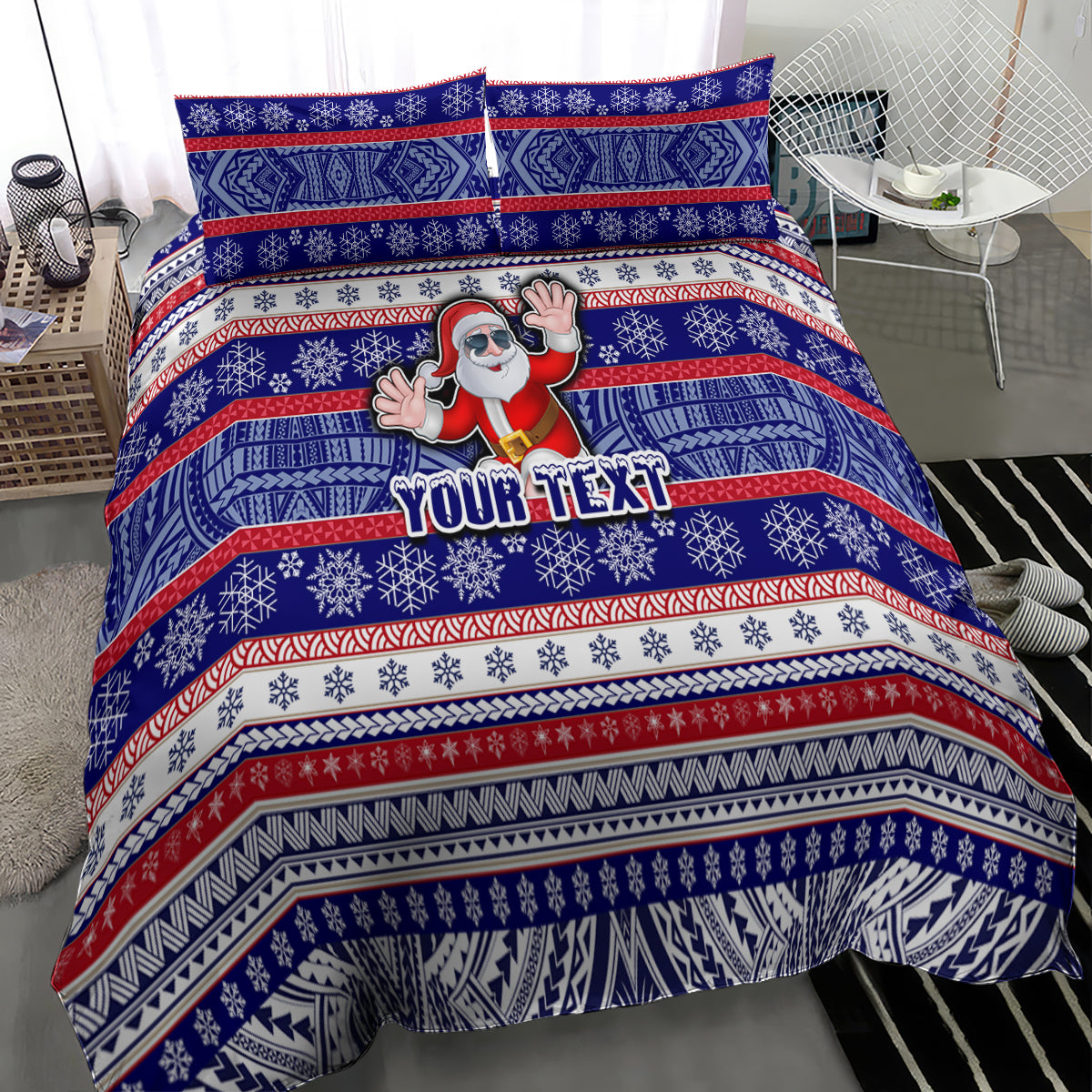 Custom American Samoa Christmas Bedding Set Samoan Coat of Arms and Cool Santa Ornament Style LT03 - Polynesian Pride