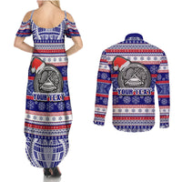 Custom American Samoa Christmas Couples Matching Summer Maxi Dress and Long Sleeve Button Shirts Samoan Coat of Arms and Cool Santa Ornament Style LT03 - Polynesian Pride