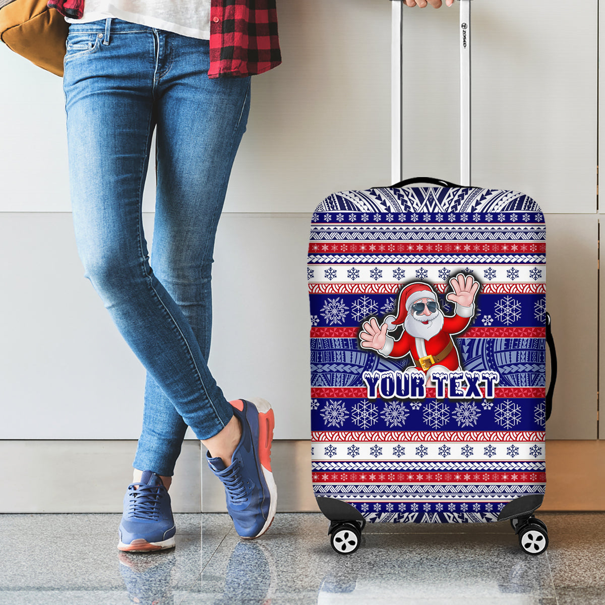 Custom American Samoa Christmas Luggage Cover Samoan Coat of Arms and Cool Santa Ornament Style LT03 - Polynesian Pride