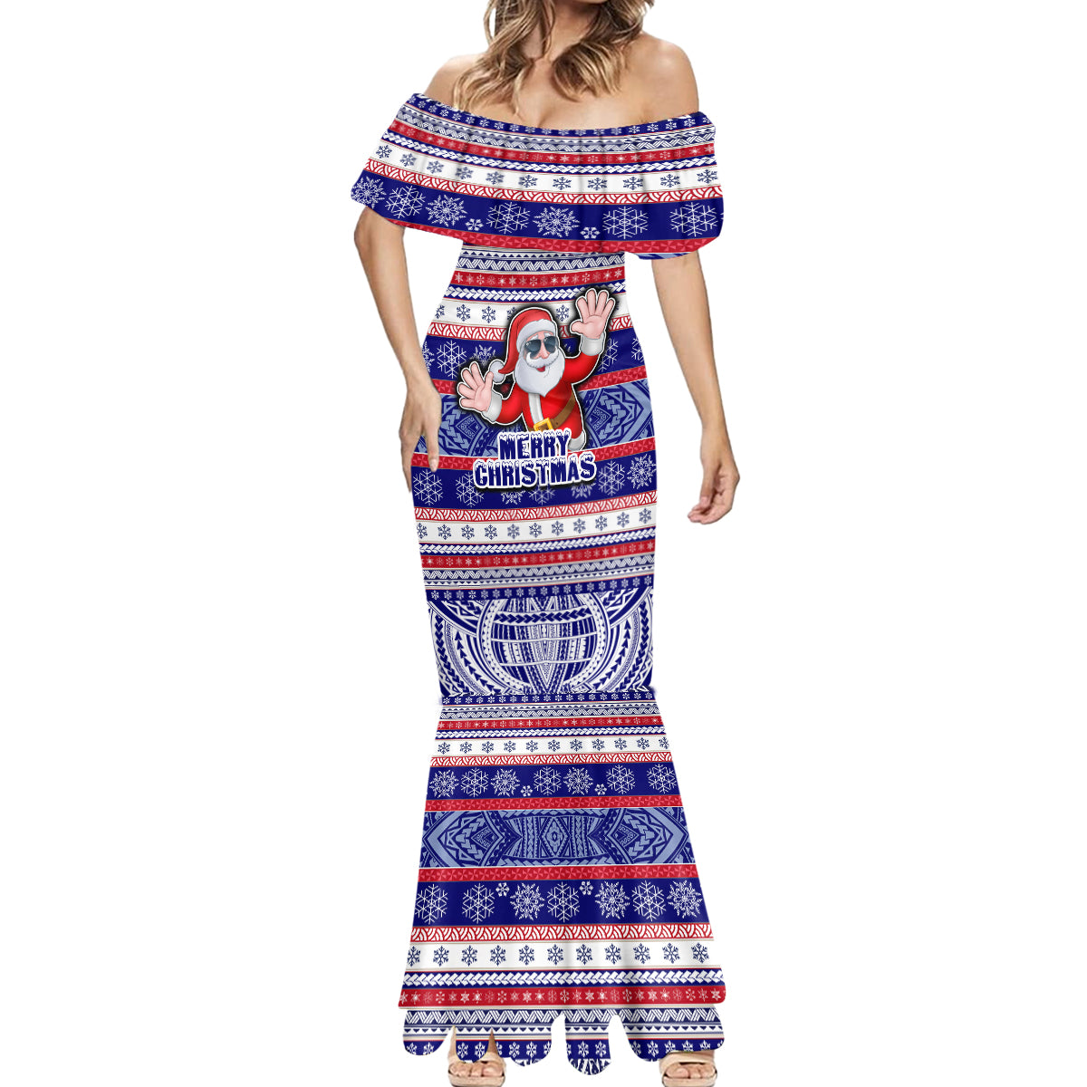 Custom American Samoa Christmas Mermaid Dress Samoan Coat of Arms and Cool Santa Ornament Style LT03 - Polynesian Pride