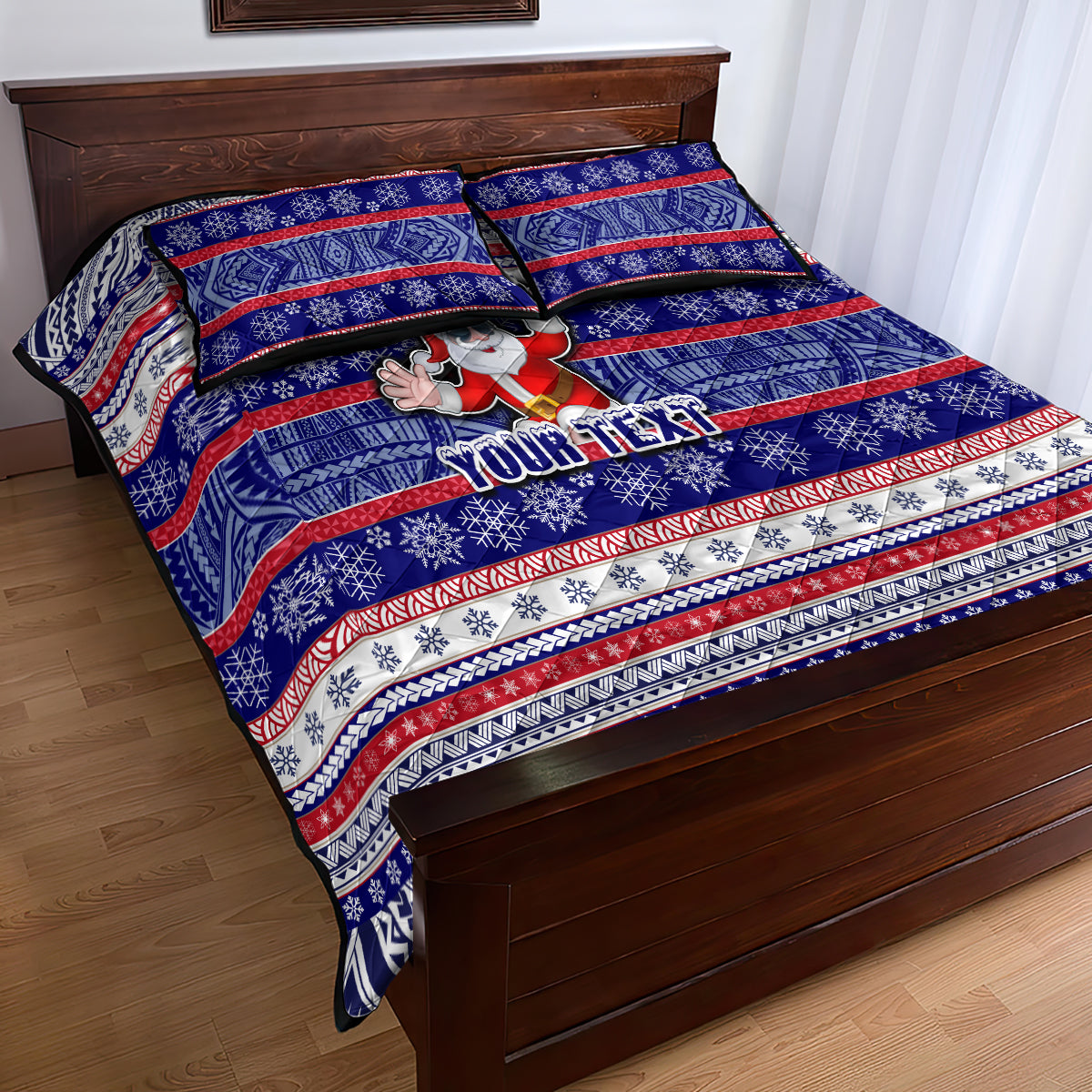 Custom American Samoa Christmas Quilt Bed Set Samoan Coat of Arms and Cool Santa Ornament Style LT03 - Polynesian Pride