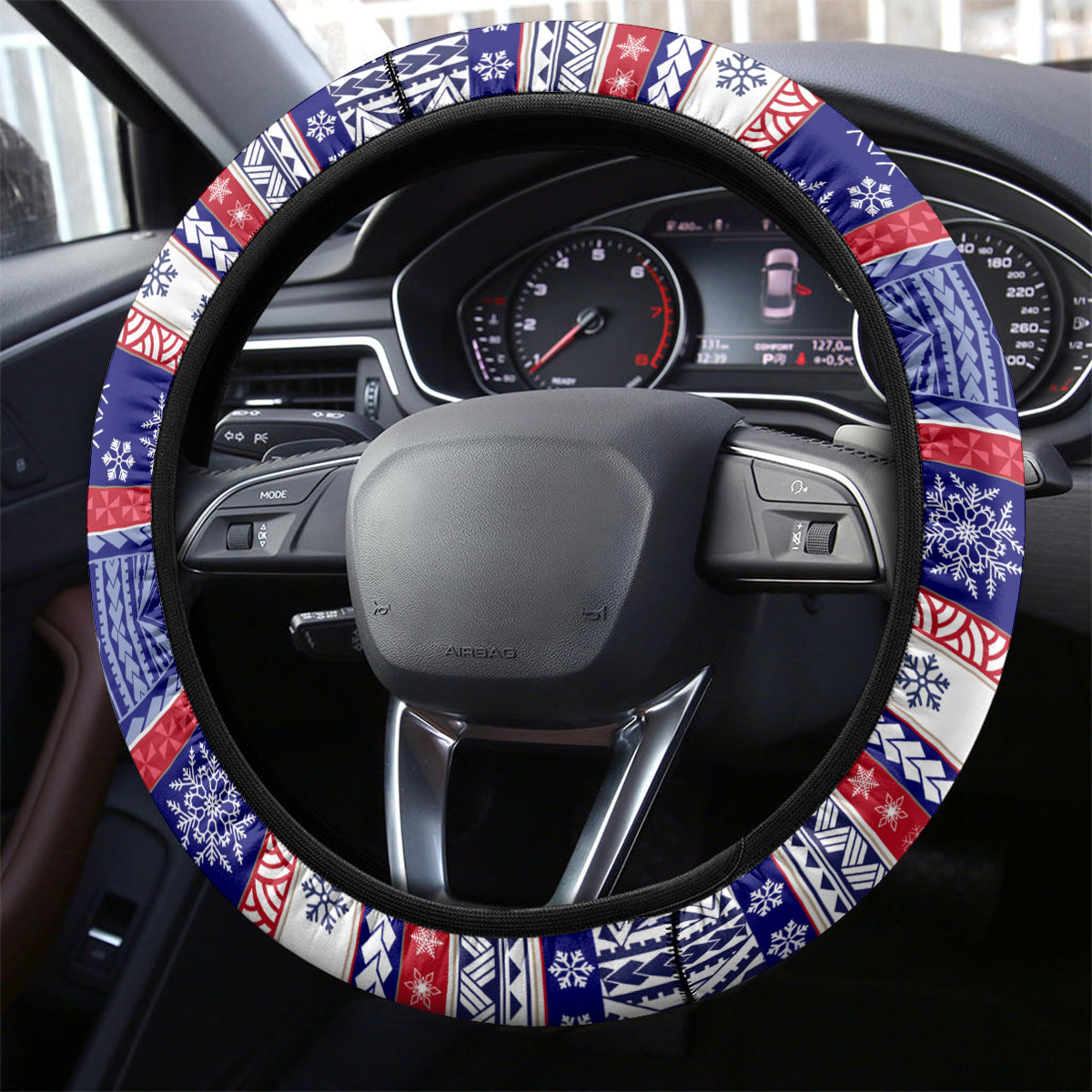 Custom American Samoa Christmas Steering Wheel Cover Samoan Coat of Arms and Cool Santa Ornament Style
