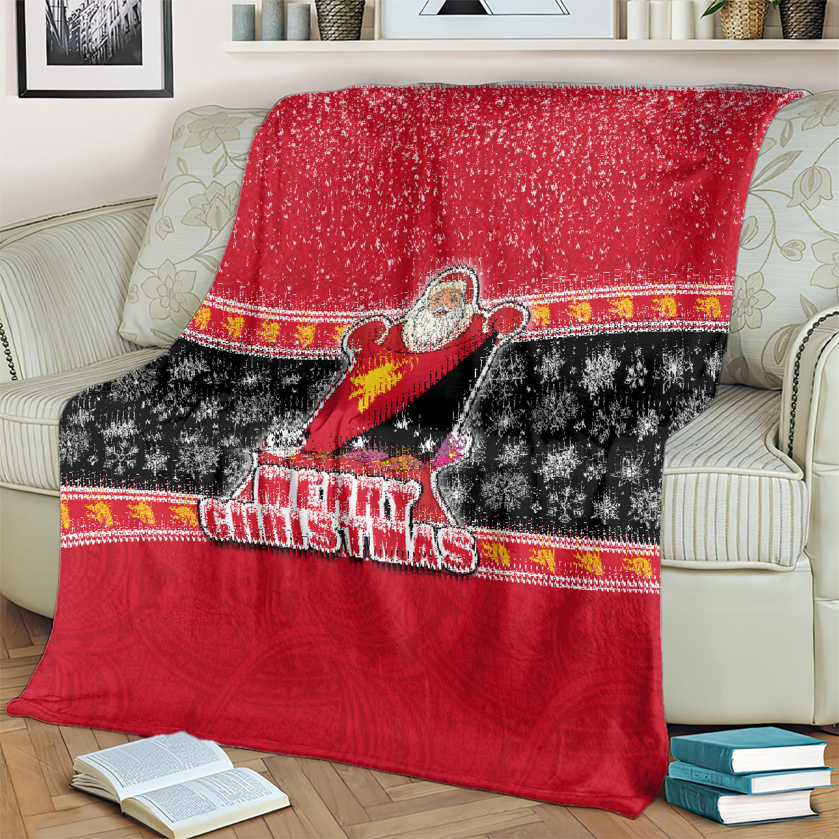 Papua New Guinea Christmas Blanket Santa With Flag Of PNG Polynesian Tribal Xmas Vibe LT03 - Polynesian Pride