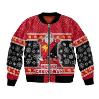 Papua New Guinea Christmas Bomber Jacket Santa With Flag Of PNG Polynesian Tribal Xmas Vibe LT03 Unisex Red - Polynesian Pride