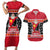 Papua New Guinea Christmas Couples Matching Short Sleeve Bodycon Dress and Hawaiian Shirt Santa With Flag Of PNG Polynesian Tribal Xmas Vibe LT03 Red - Polynesian Pride