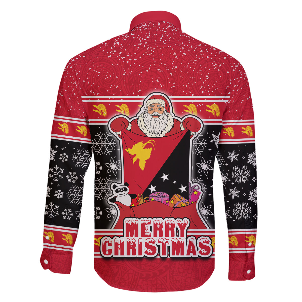 Papua New Guinea Christmas Family Matching Long Sleeve Bodycon Dress and Hawaiian Shirt Santa With Flag Of PNG Polynesian Tribal Xmas Vibe LT03 - Polynesian Pride