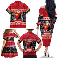Papua New Guinea Christmas Family Matching Off Shoulder Long Sleeve Dress and Hawaiian Shirt Santa With Flag Of PNG Polynesian Tribal Xmas Vibe LT03 - Polynesian Pride