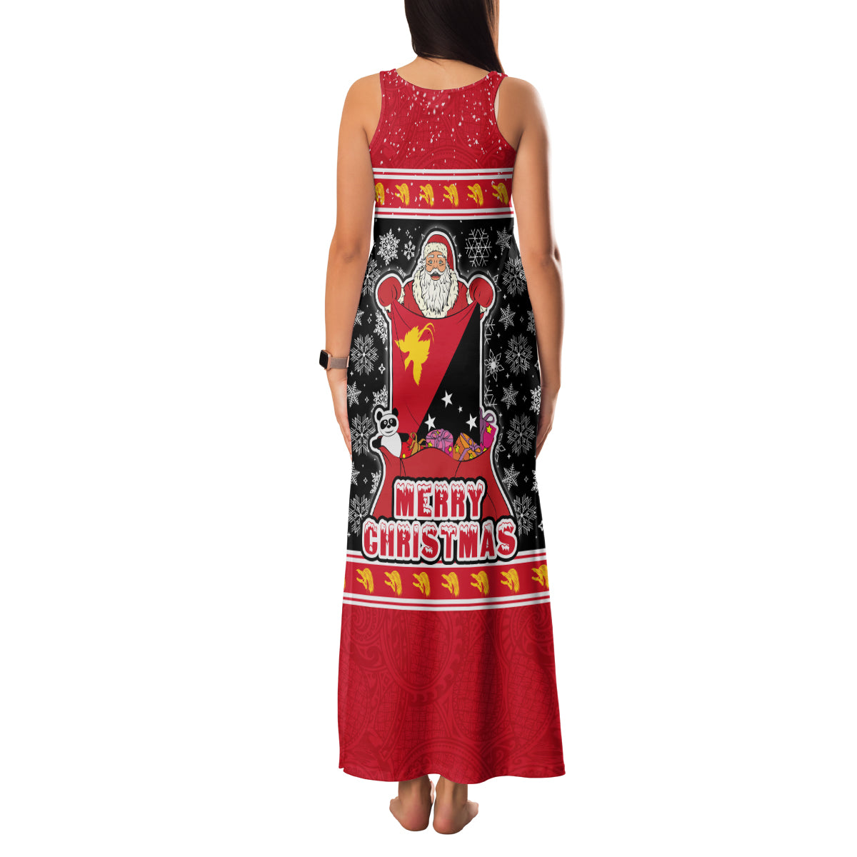 Papua New Guinea Christmas Family Matching Tank Maxi Dress and Hawaiian Shirt Santa With Flag Of PNG Polynesian Tribal Xmas Vibe LT03 - Polynesian Pride