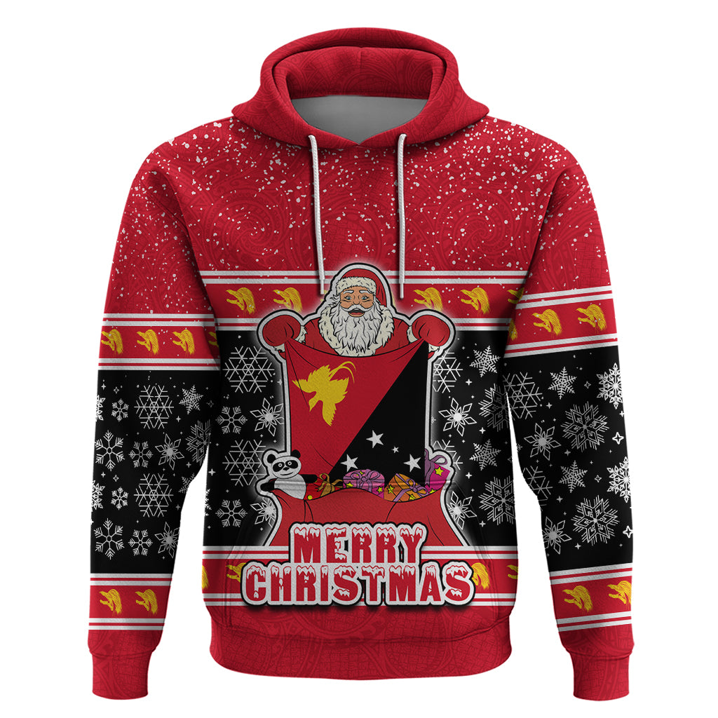 Papua New Guinea Christmas Hoodie Santa With Flag Of PNG Polynesian Tribal Xmas Vibe LT03 Red - Polynesian Pride