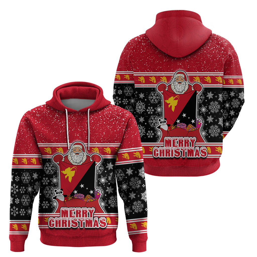 Papua New Guinea Christmas Hoodie Santa With Flag Of PNG Polynesian Tribal Xmas Vibe LT03 - Polynesian Pride