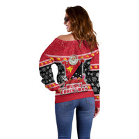 Papua New Guinea Christmas Off Shoulder Sweater Santa With Flag Of PNG Polynesian Tribal Xmas Vibe LT03 - Polynesian Pride