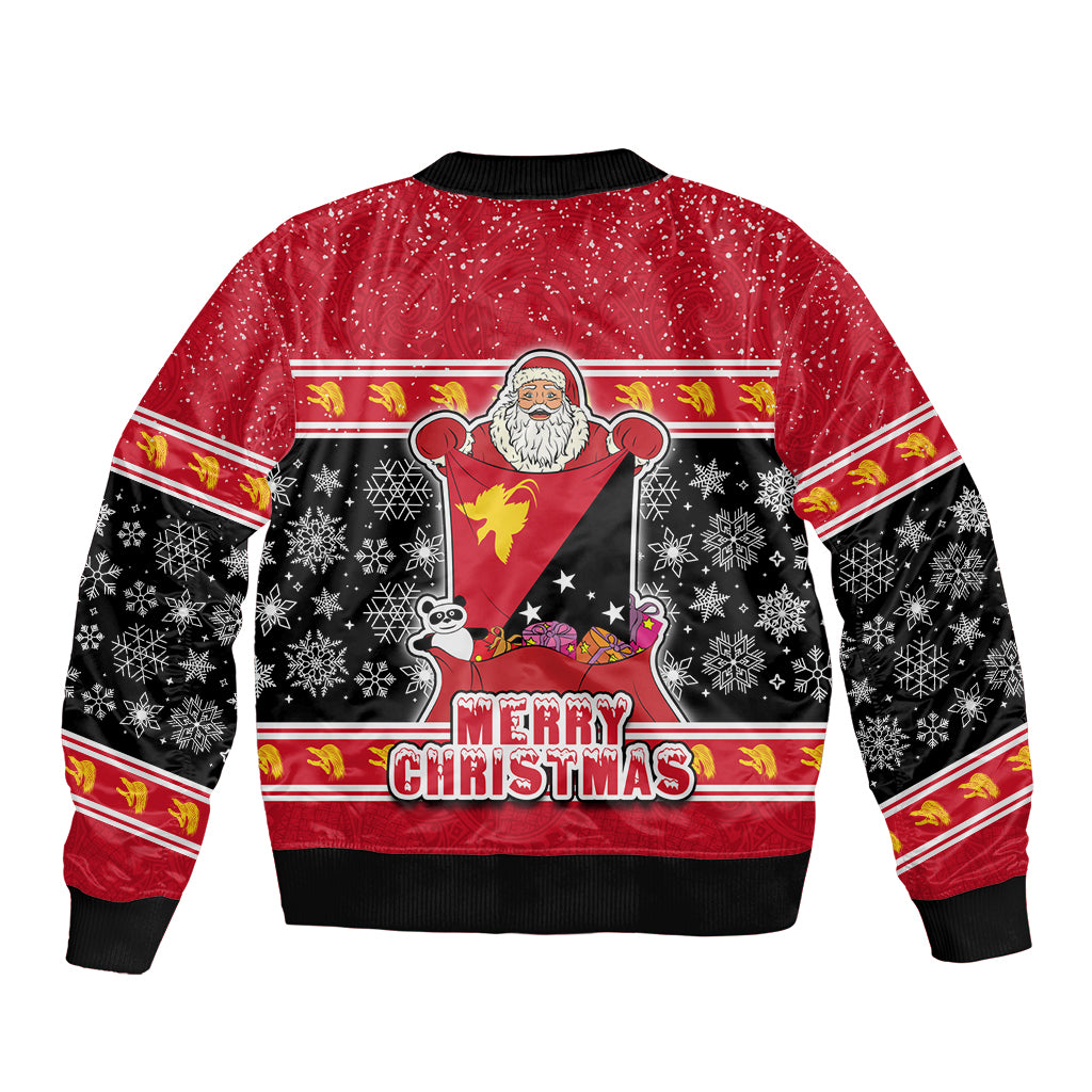 Papua New Guinea Christmas Sleeve Zip Bomber Jacket Santa With Flag Of PNG Polynesian Tribal Xmas Vibe LT03 - Polynesian Pride