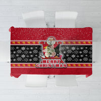 Papua New Guinea Christmas Tablecloth Santa With Flag Of PNG Polynesian Tribal Xmas Vibe LT03 Red - Polynesian Pride