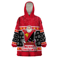 Papua New Guinea Christmas Wearable Blanket Hoodie Santa With Flag Of PNG Polynesian Tribal Xmas Vibe LT03 One Size Red - Polynesian Pride