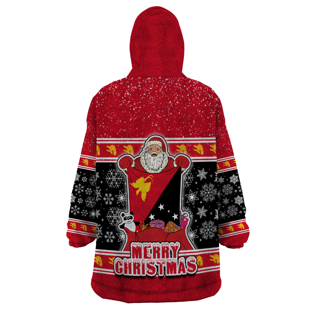 Papua New Guinea Christmas Wearable Blanket Hoodie Santa With Flag Of PNG Polynesian Tribal Xmas Vibe LT03 - Polynesian Pride