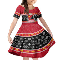Custom Papua New Guinea Christmas Family Matching Tank Maxi Dress and Hawaiian Shirt Santa With Flag Of PNG Polynesian Tribal Xmas Vibe LT03 Daughter's Dress Red - Polynesian Pride