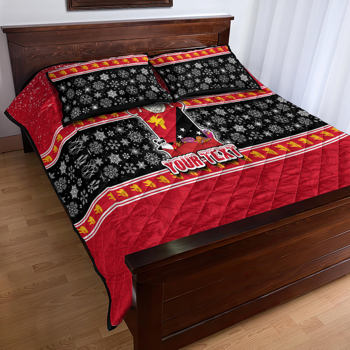 Custom Papua New Guinea Christmas Quilt Bed Set Santa With Flag Of PNG Polynesian Tribal Xmas Vibe LT03 - Polynesian Pride