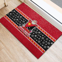 Custom Papua New Guinea Christmas Rubber Doormat Santa With Flag Of PNG Polynesian Tribal Xmas Vibe LT03 - Polynesian Pride